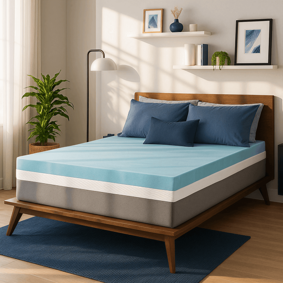 Clean topper on bed