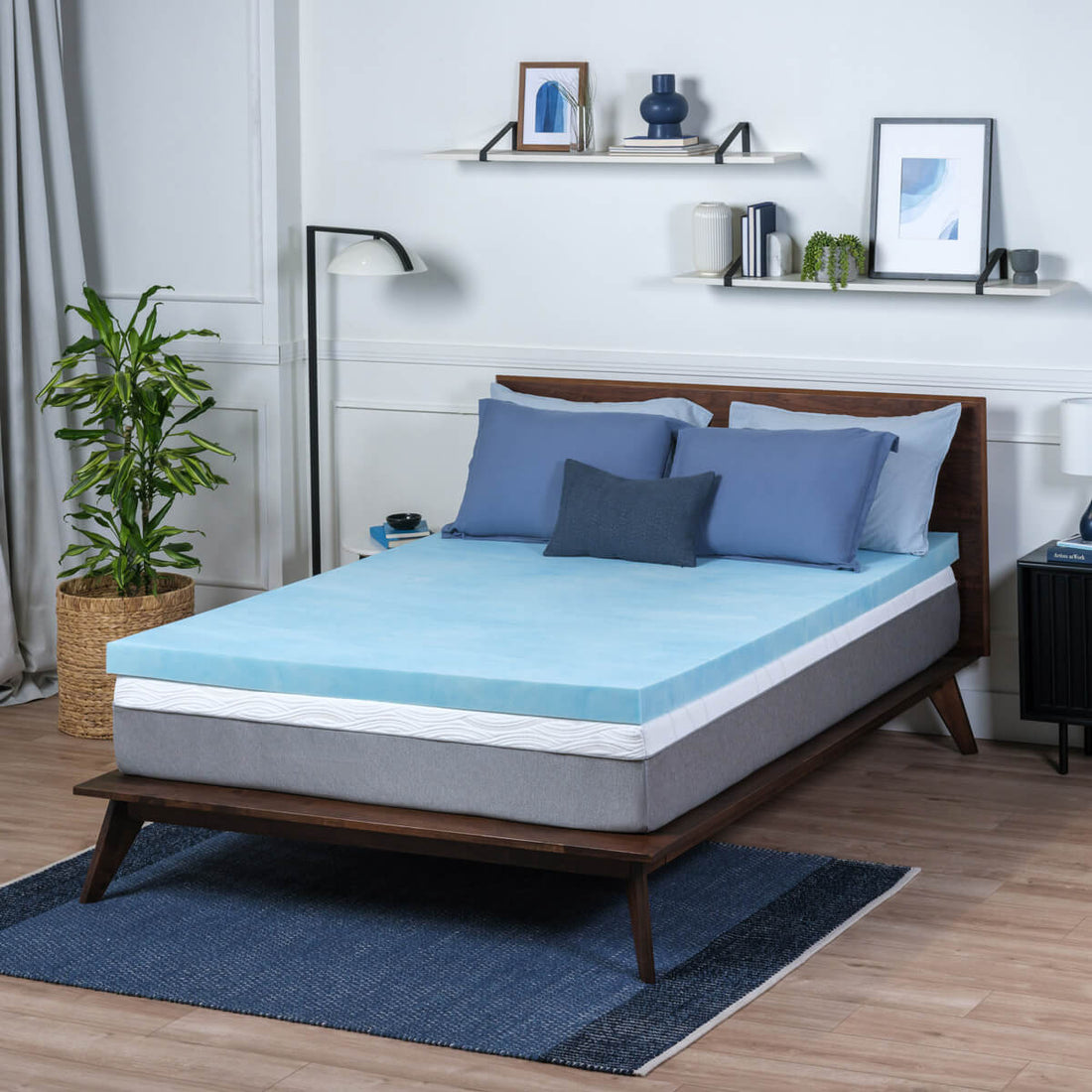 topper on bed
